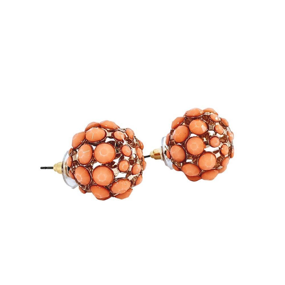 Peach Rhinestone Ball Cluster Stud Earrings